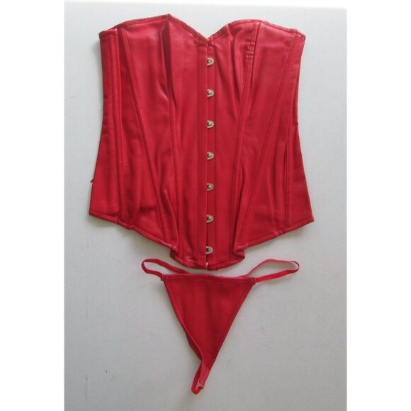 Red Faux Leather Corset Set - NEW - Picture 3 of 11